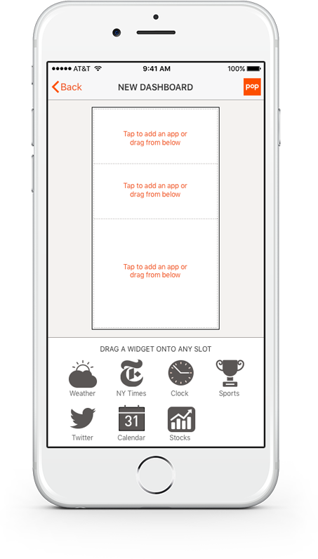 popSLATE iOS app, new dashboard template