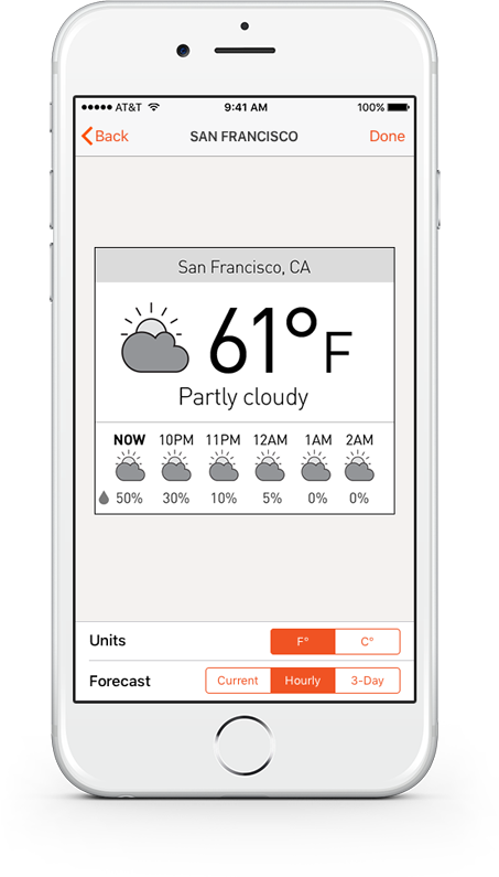 popSLATE iOS app, weather widget