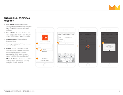 popSLATE 2 Wireframe excerpt, create account