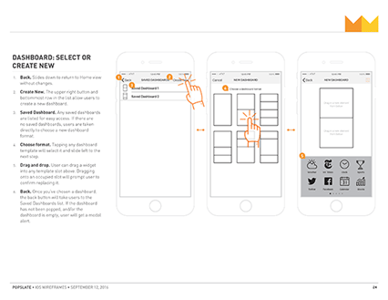 popSLATE 2 Wireframe excerpt, select dashboard