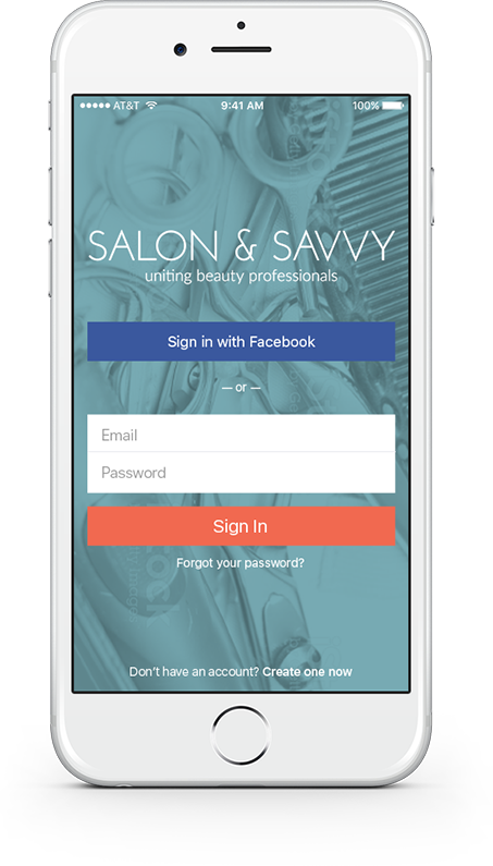 Salon&Savvy app, sign in view
