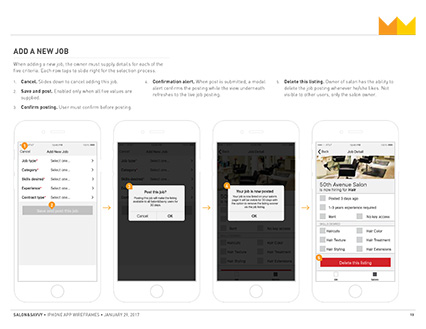 Salon&Savvy Wireframe excerpt, select dashboard