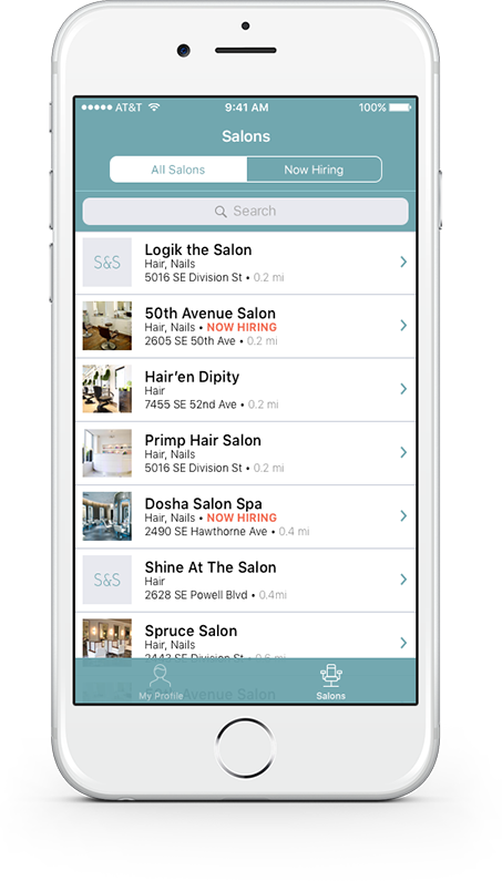 Salon&Savvy app, salon list view